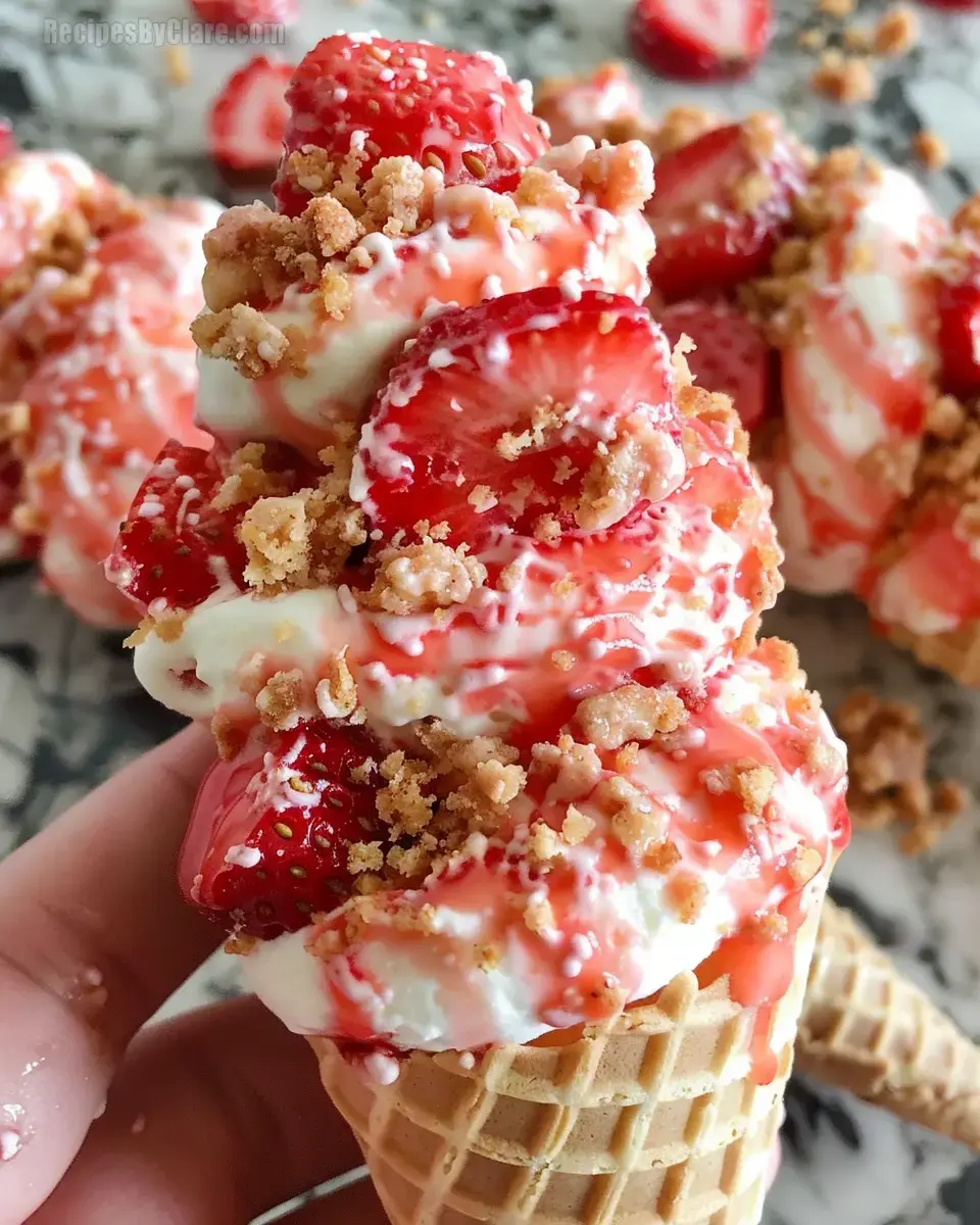 Creamy Strawberry Cheesecake Cones