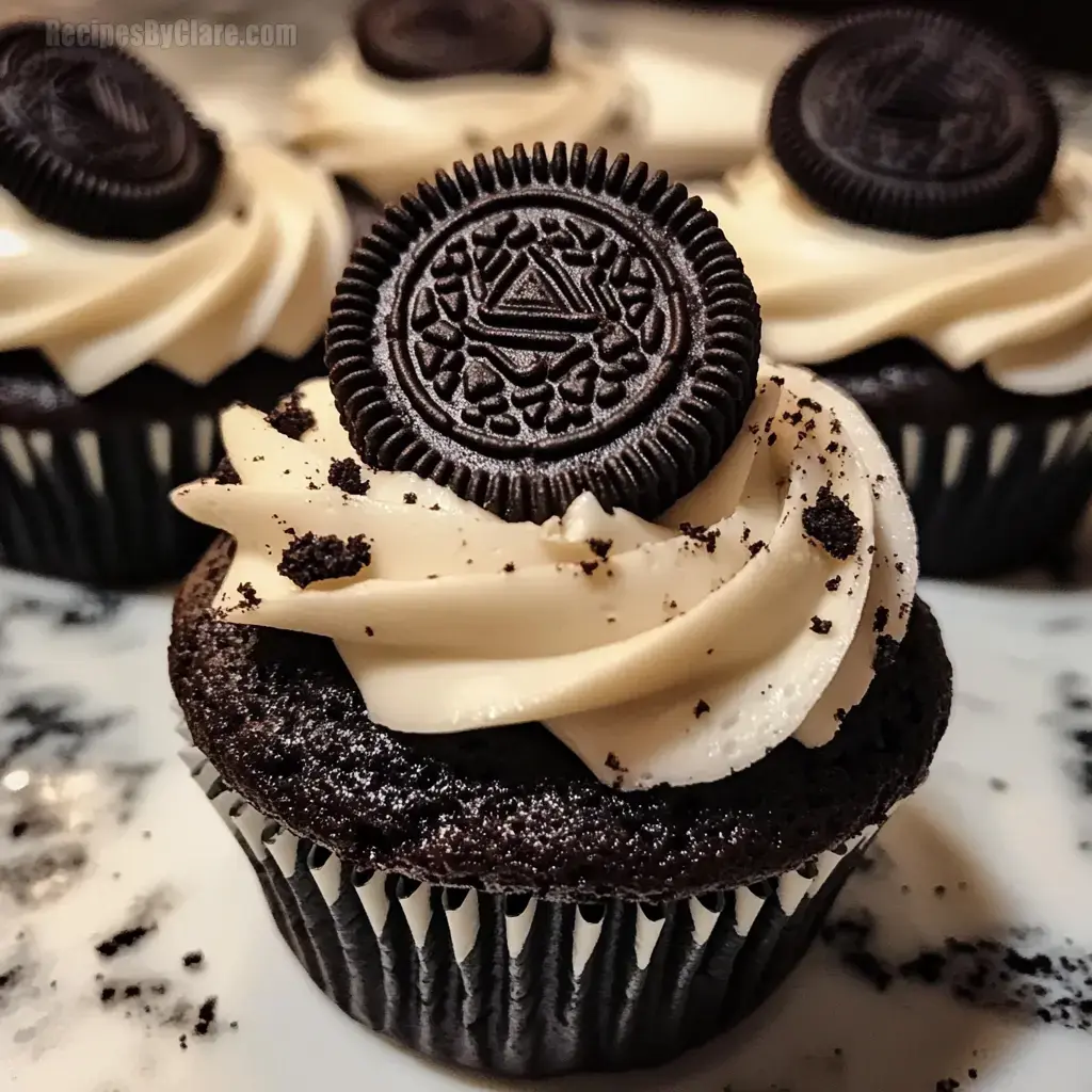 Chocolate cupcakes with Oreo frosting