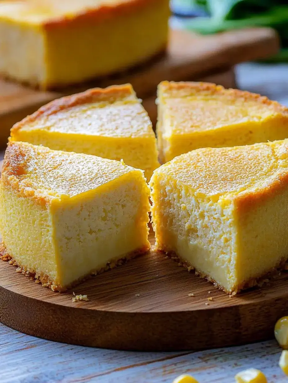 Fresh yellow cake slice on a wooden board—creamy looking with a golden top layer.