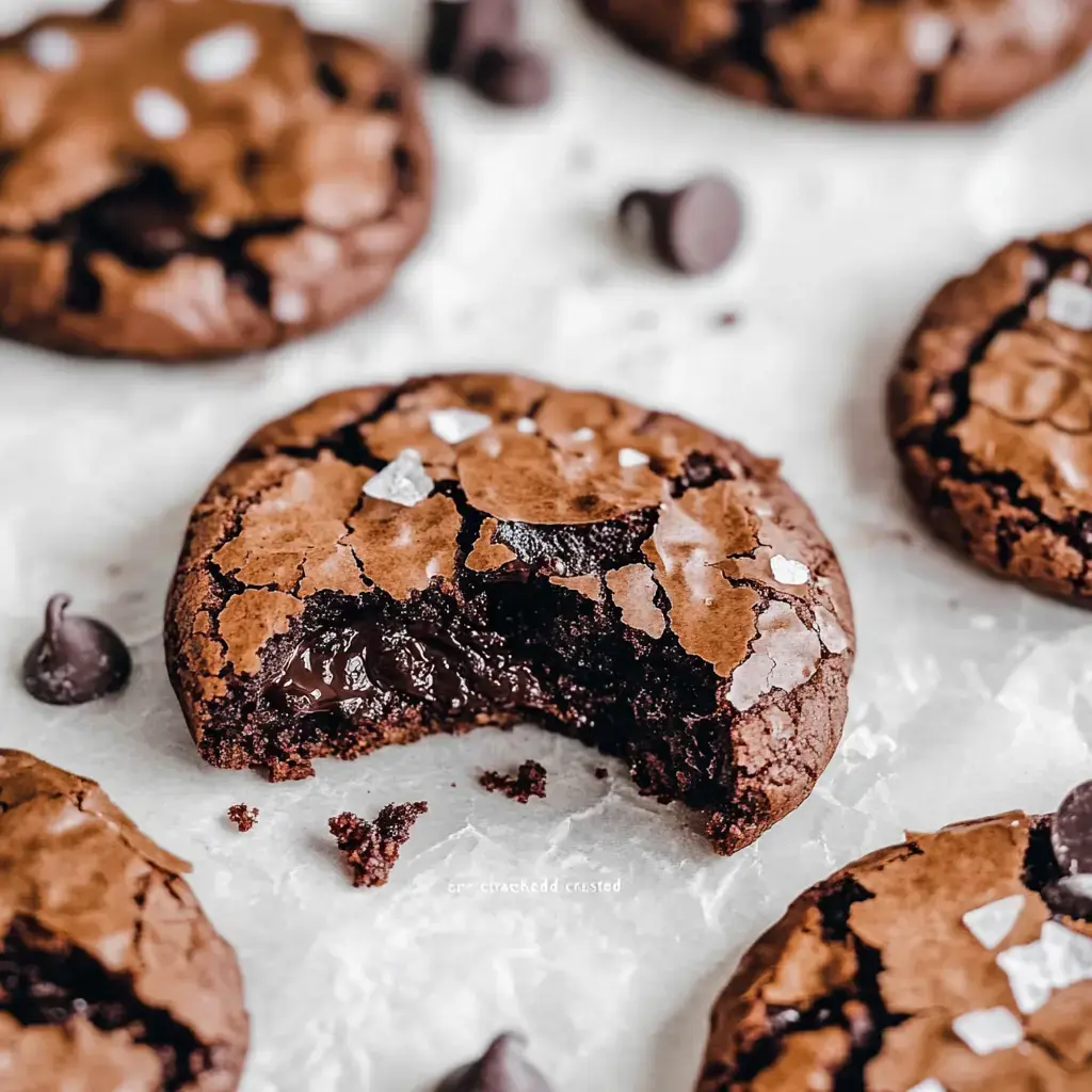 A gooey-centered chocolate cookie surrounded by melting chocolate chips and more cookies.