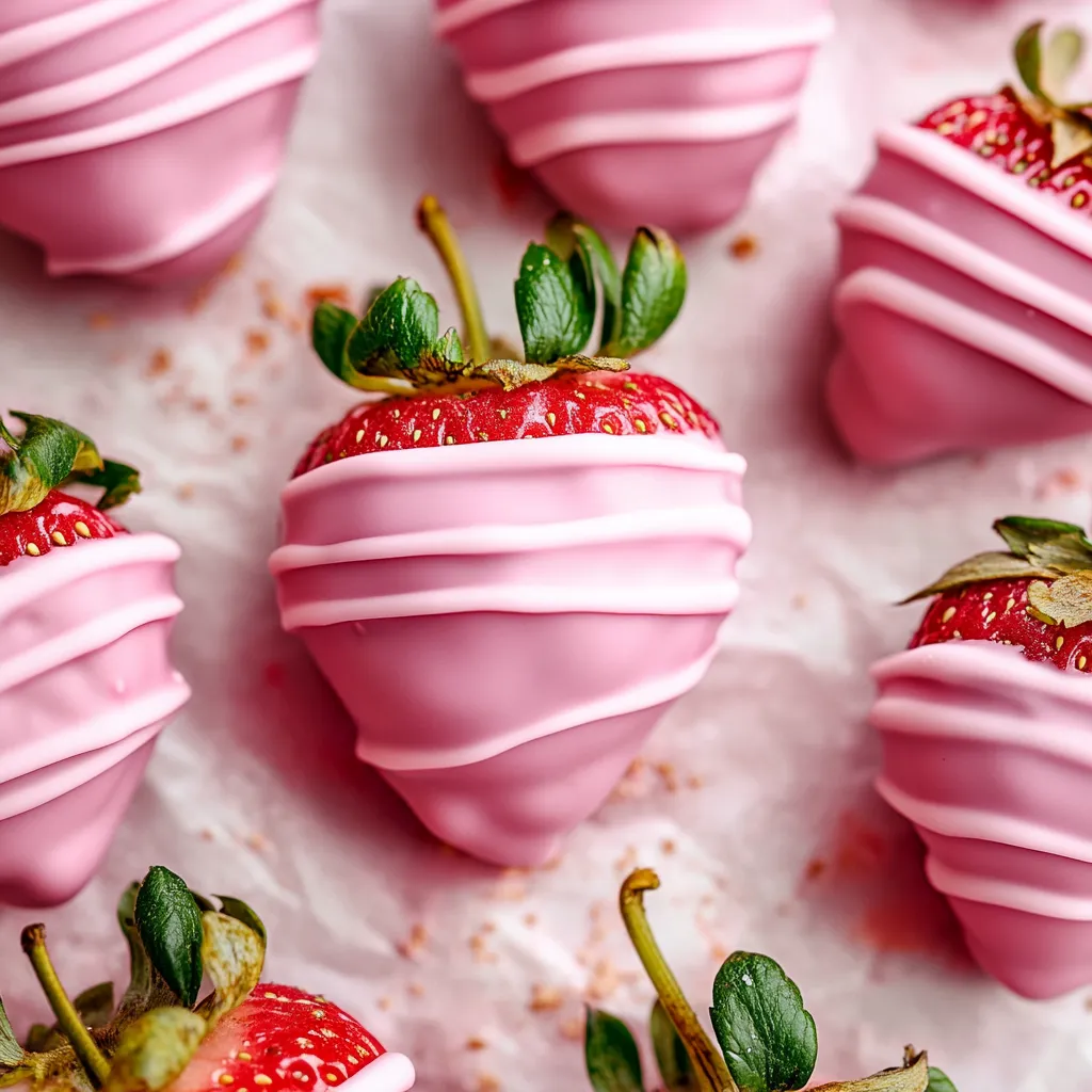 Fresh Strawberries Coated in Pink Chocolate