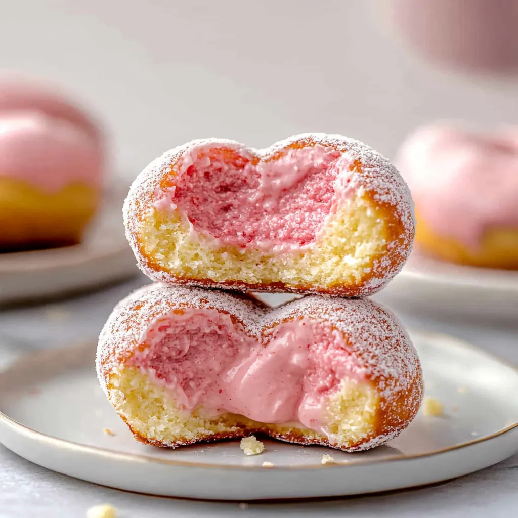 Fluffy heart-shaped strawberry donuts