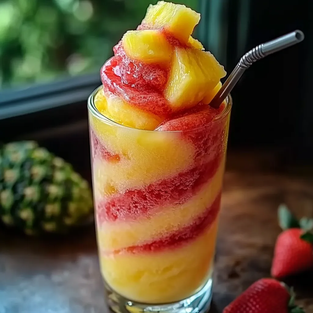 Layered Pineapple Strawberry Frozen Drink