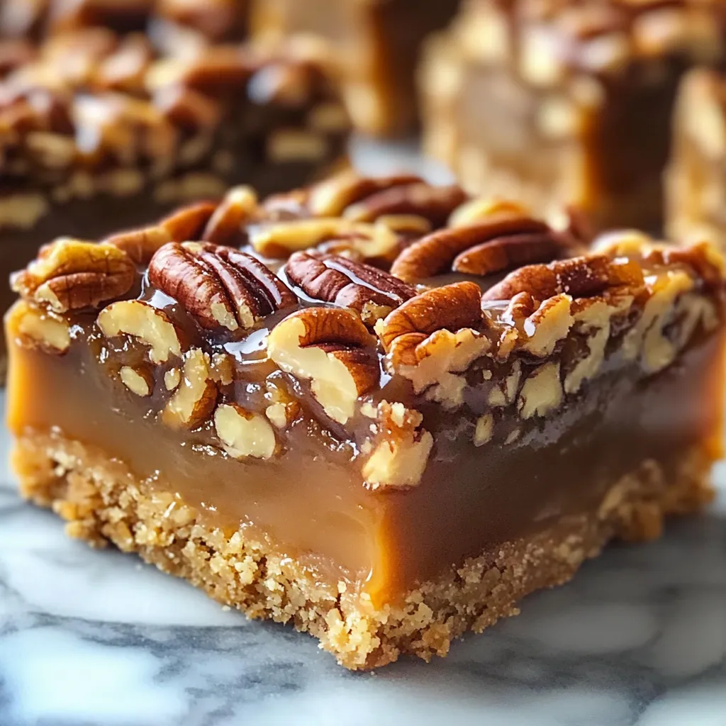 Close-up Caramel Pecan Dream Bars