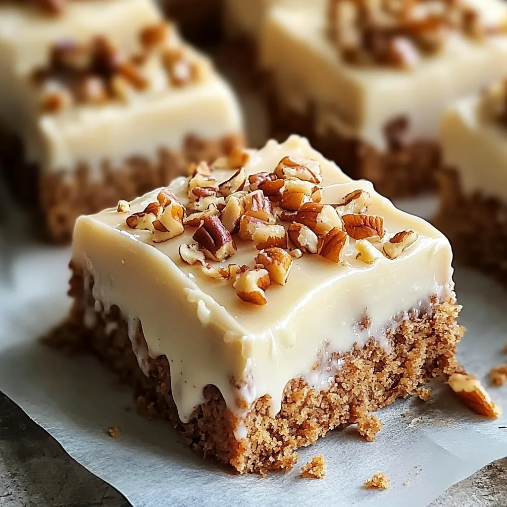 Light and moist carrot bars with creamy frosting on top