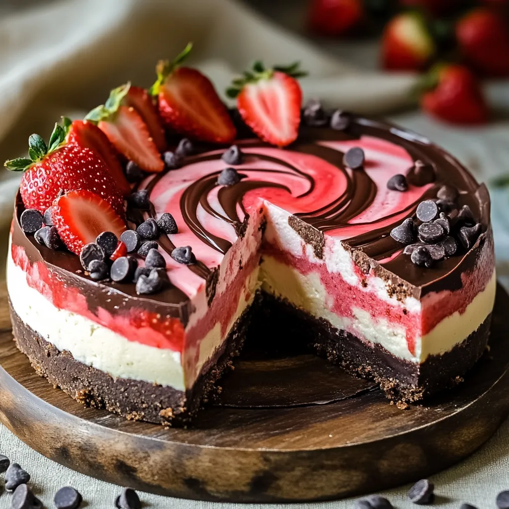 Simple Chocolate Strawberry Swirl Cheesecake