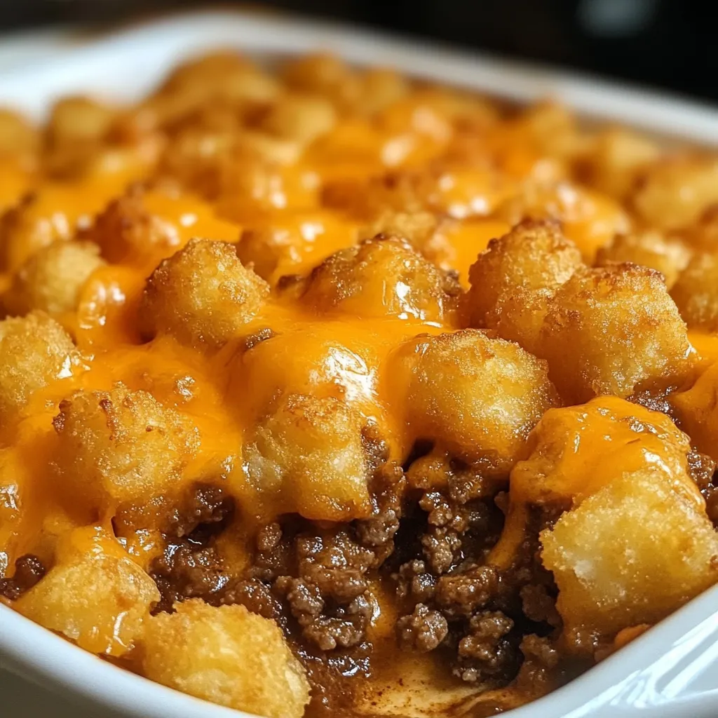 Tater Tot Casserole Layered with Ground Beef