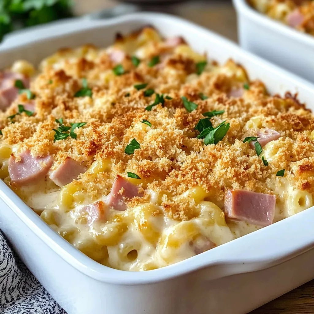 Layers of chicken, ham, and cheese fresh from the oven