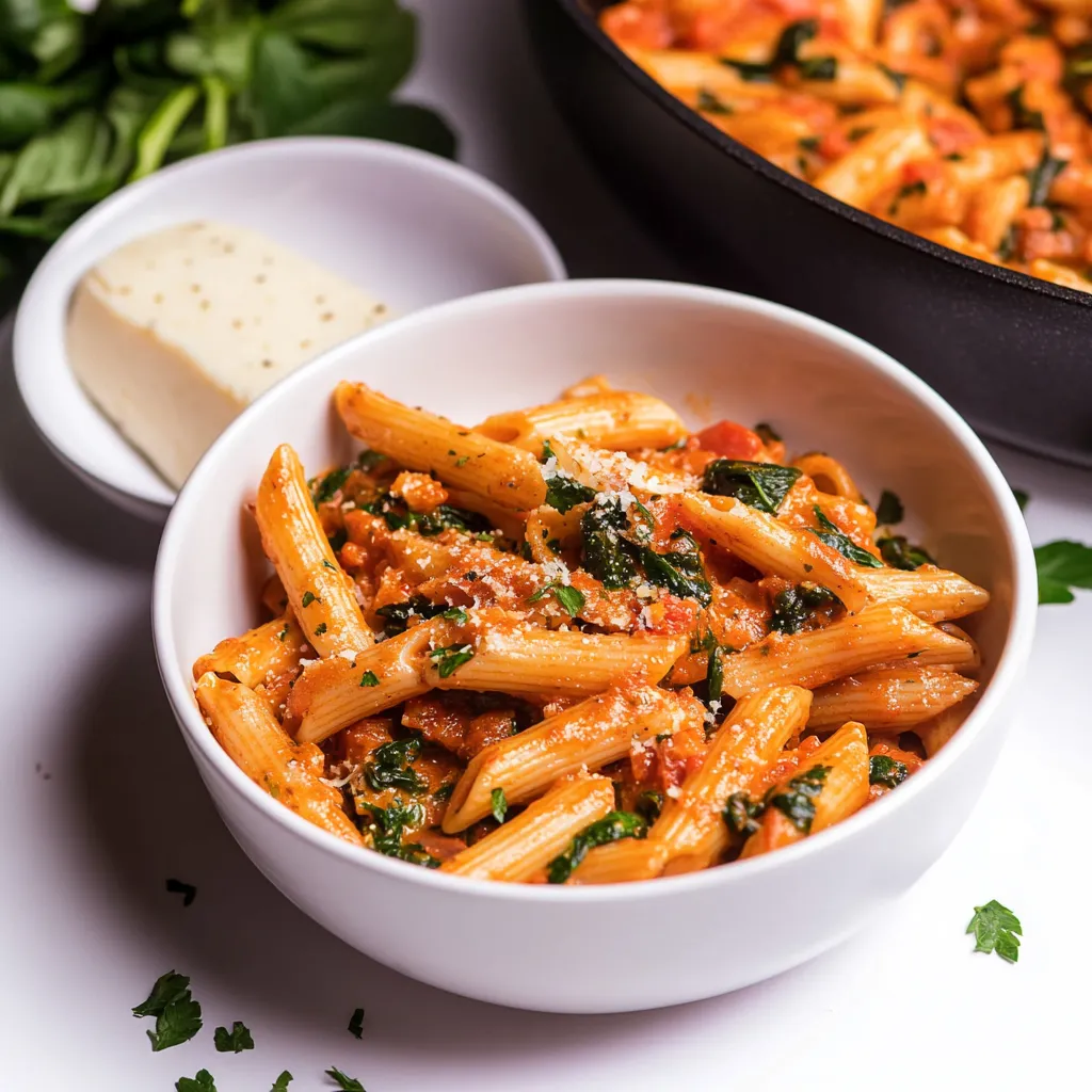 Mozzarella and Spinach Penne in Tomato Sauce