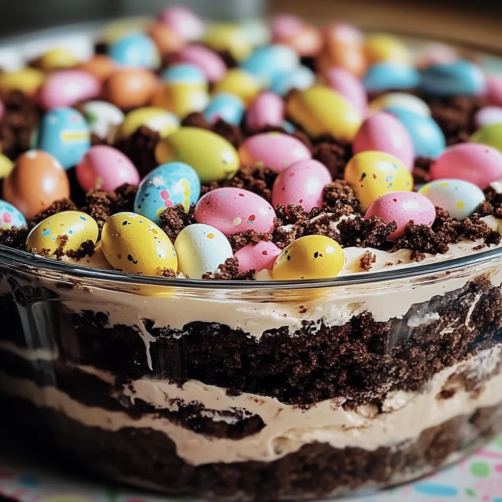 Easter dirt cake casserole ready to serve