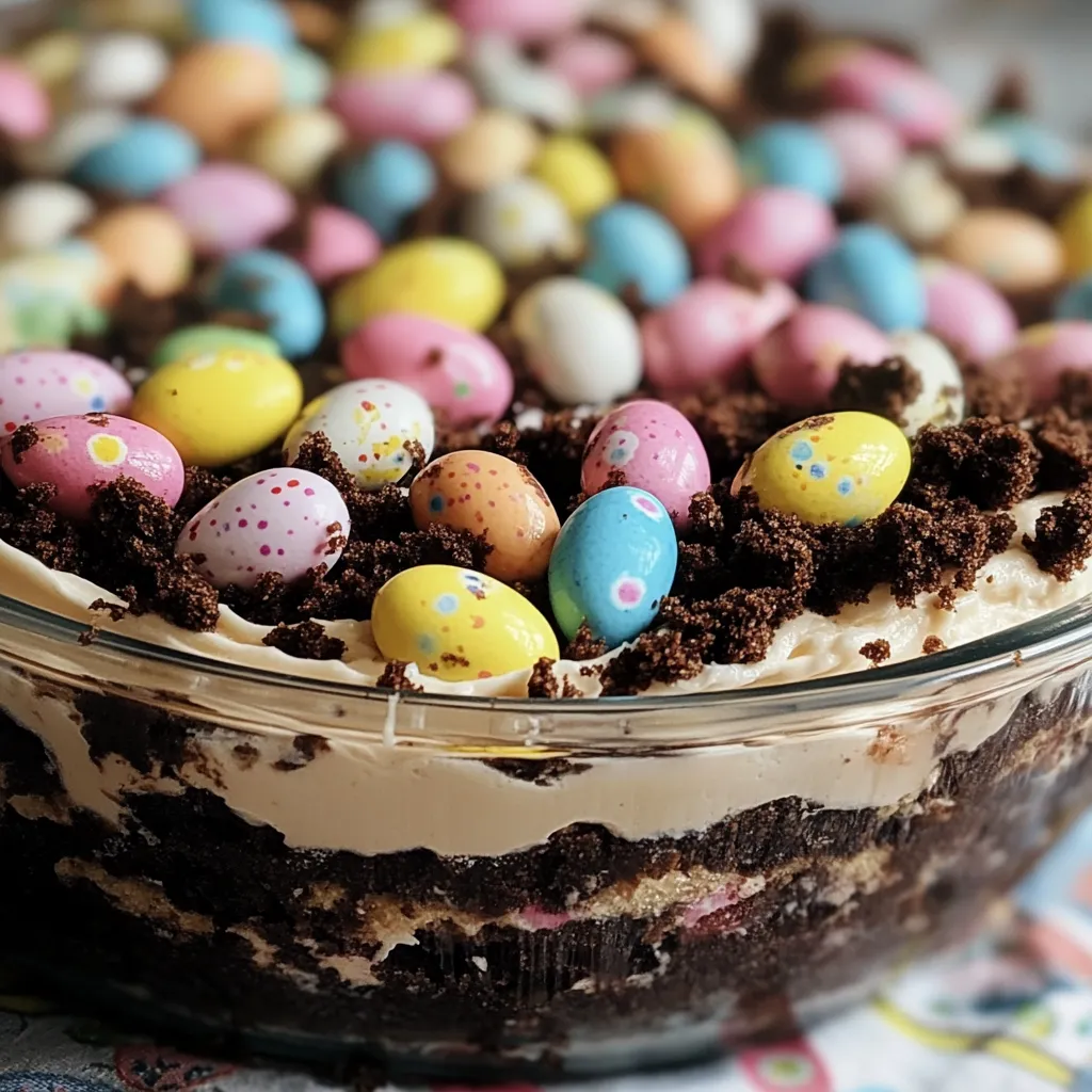 Easter dirt dessert in casserole pan