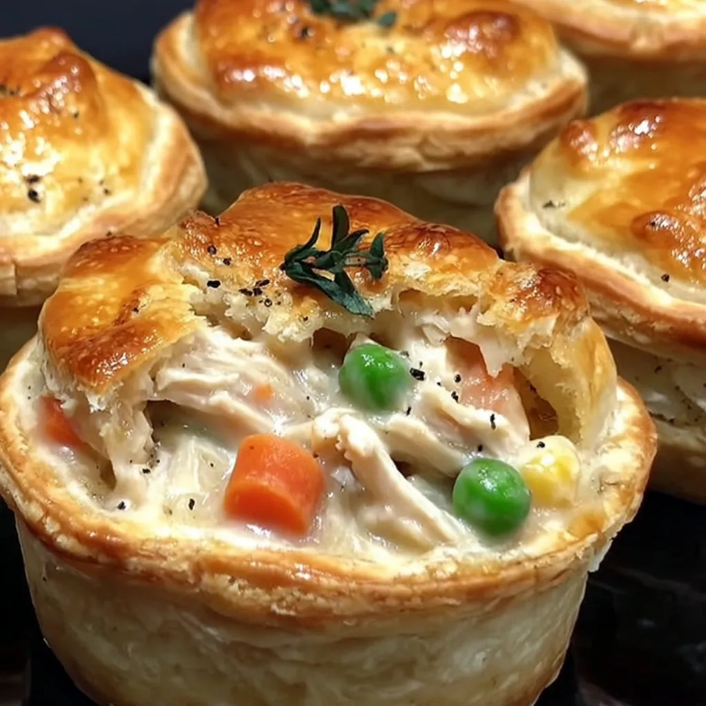 Mini chicken pot pies with peas and carrots.