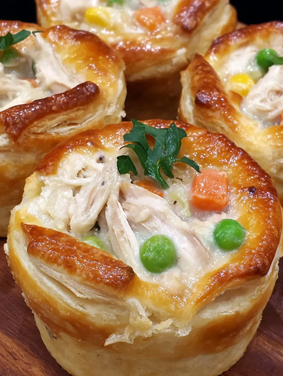 Mini chicken pot pies with carrots and peas.
