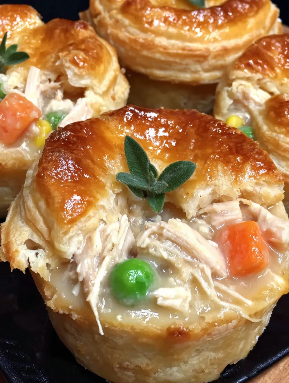 Mini chicken pot pies with green toppings.