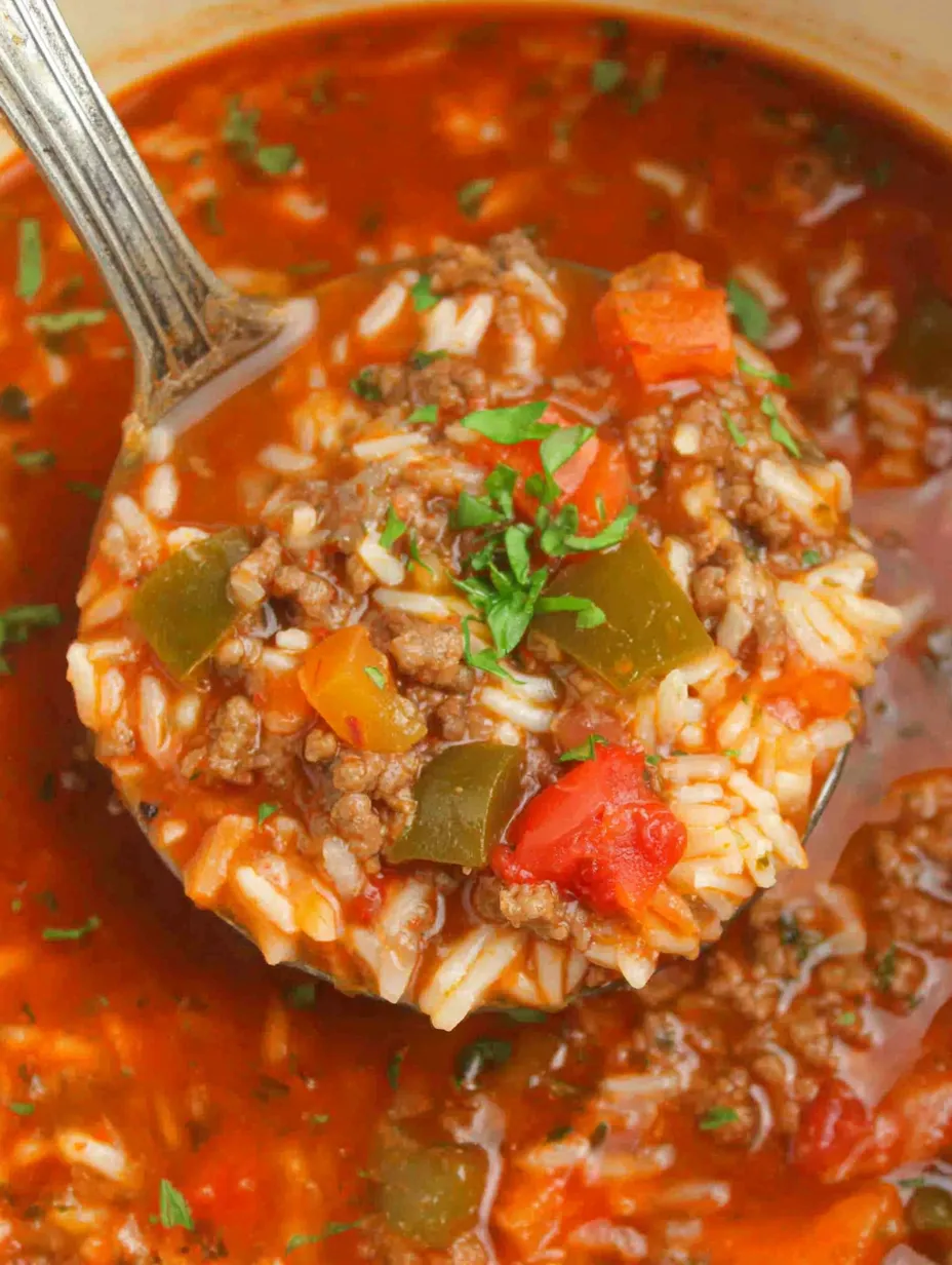 A bowl of soup with a spoon in it.