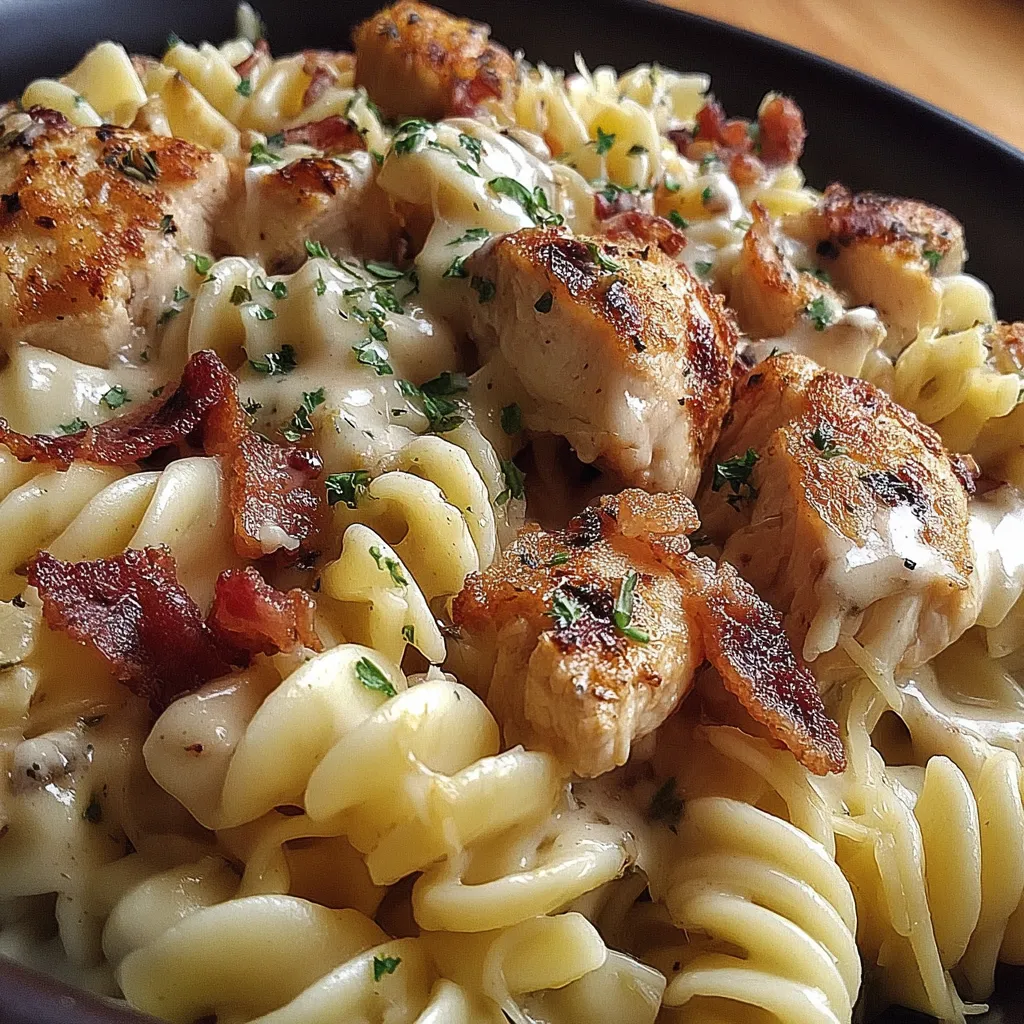 A bowl of chicken bacon ranch pasta.