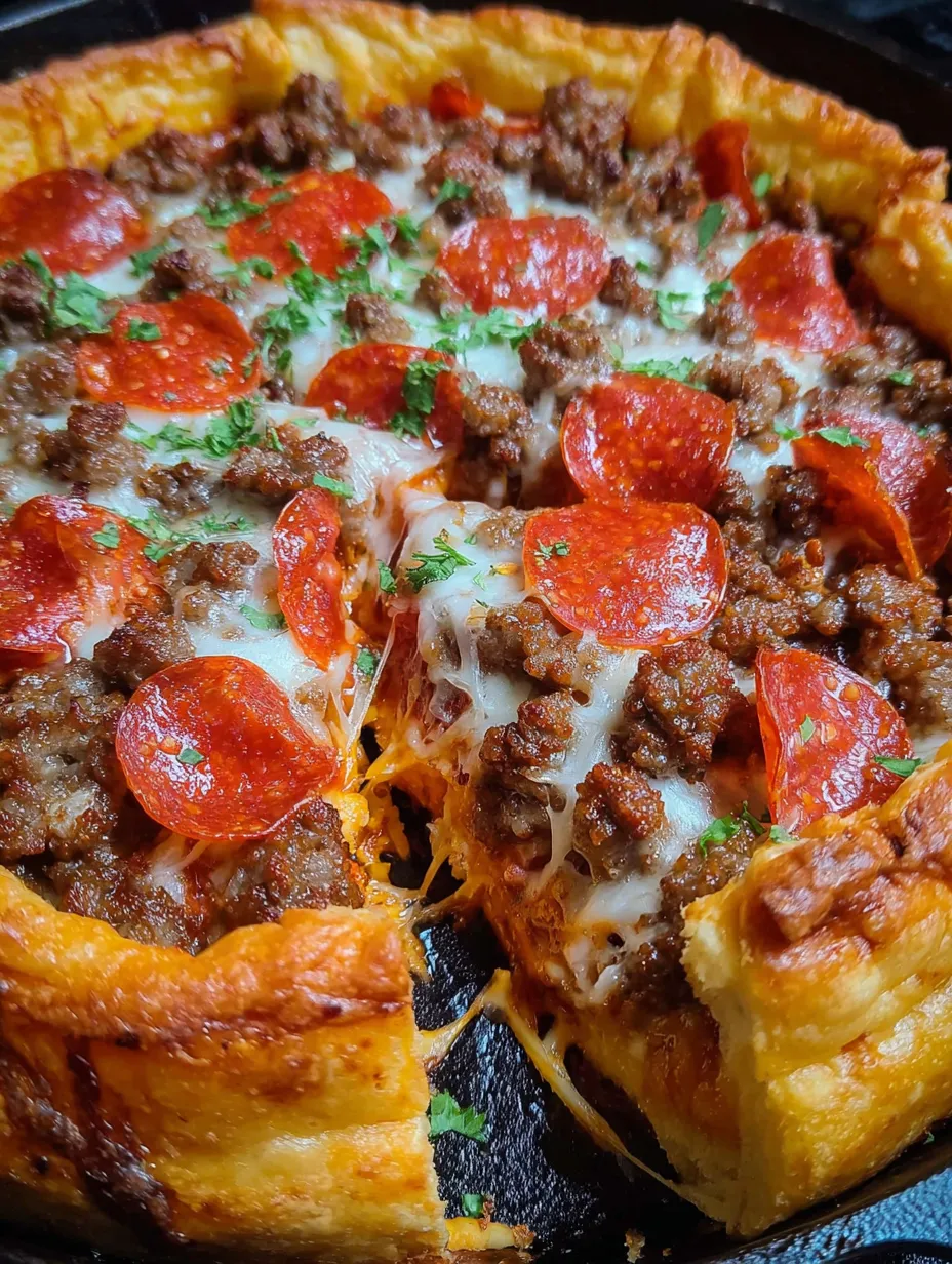 A slice of deep hamburger sausage and pepperoni pie.