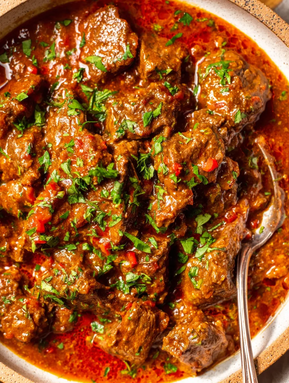 A bowl of carne guisada with a fork.