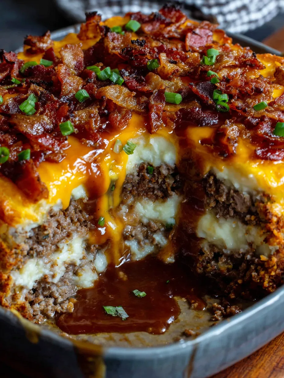 A cheesy loaded meatloaf casserole.