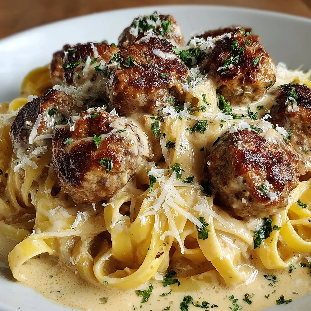 A plate of pasta with meatballs and cheese.