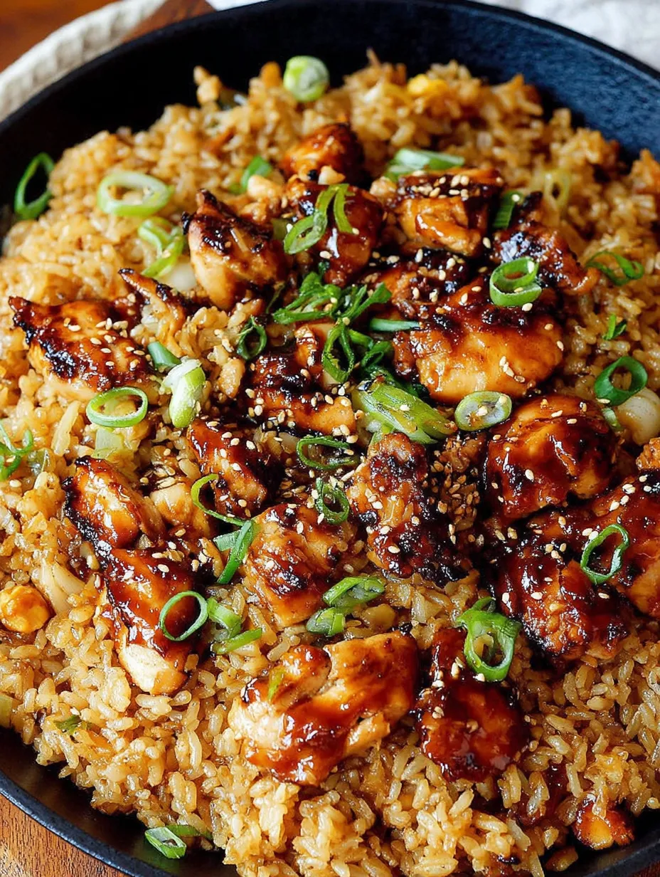 A plate of rice with chicken and vegetables.