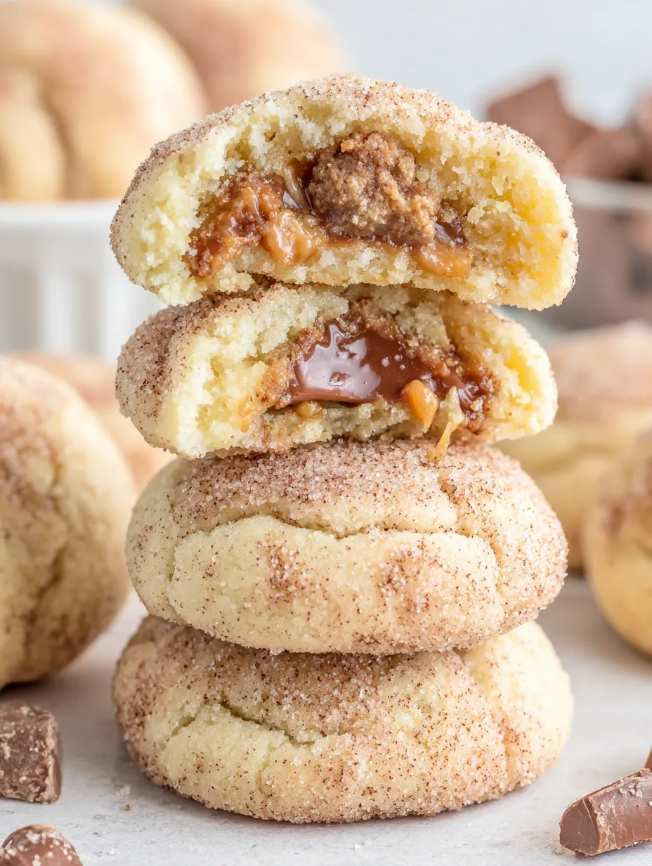 Three Rolo cookies stacked on top of each other.