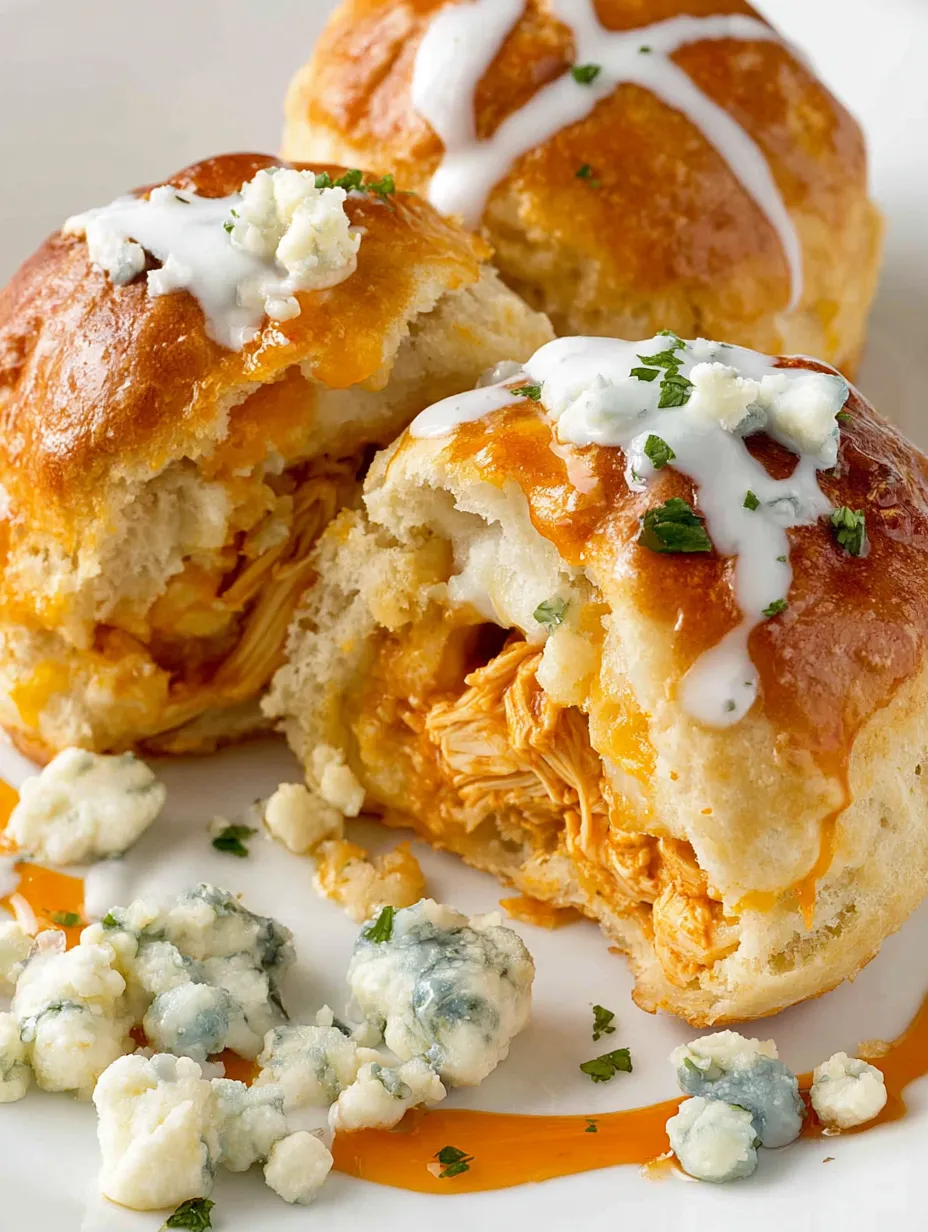 Three pieces of buffalo chicken with white sauce.