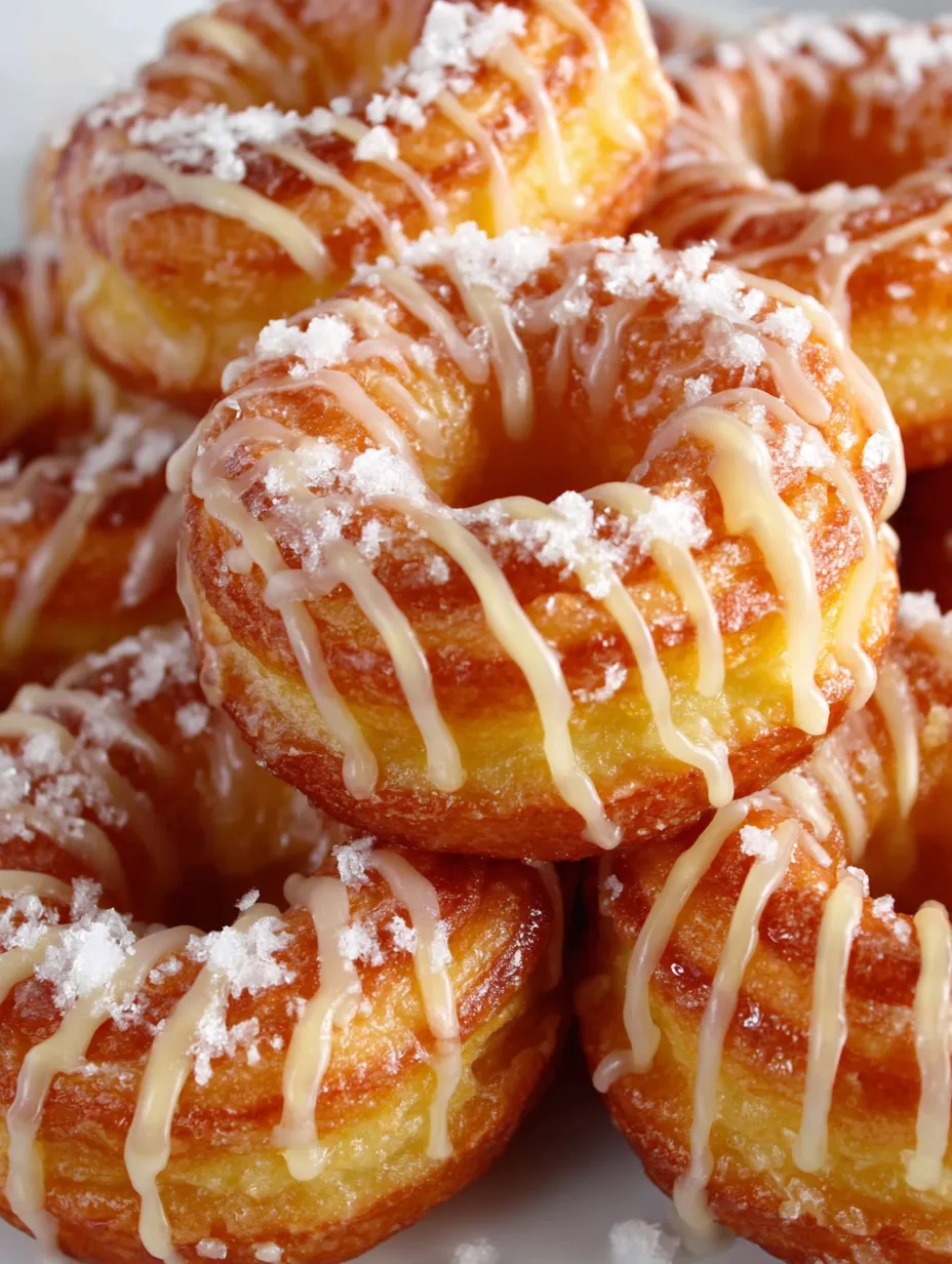 A stack of baked French cruller donuts.