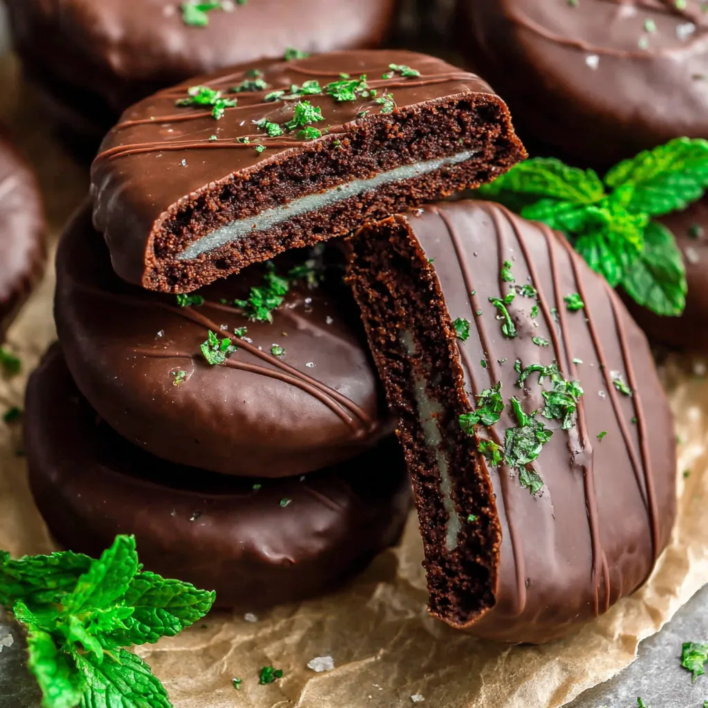 A stack of homemade thin mint cookies.