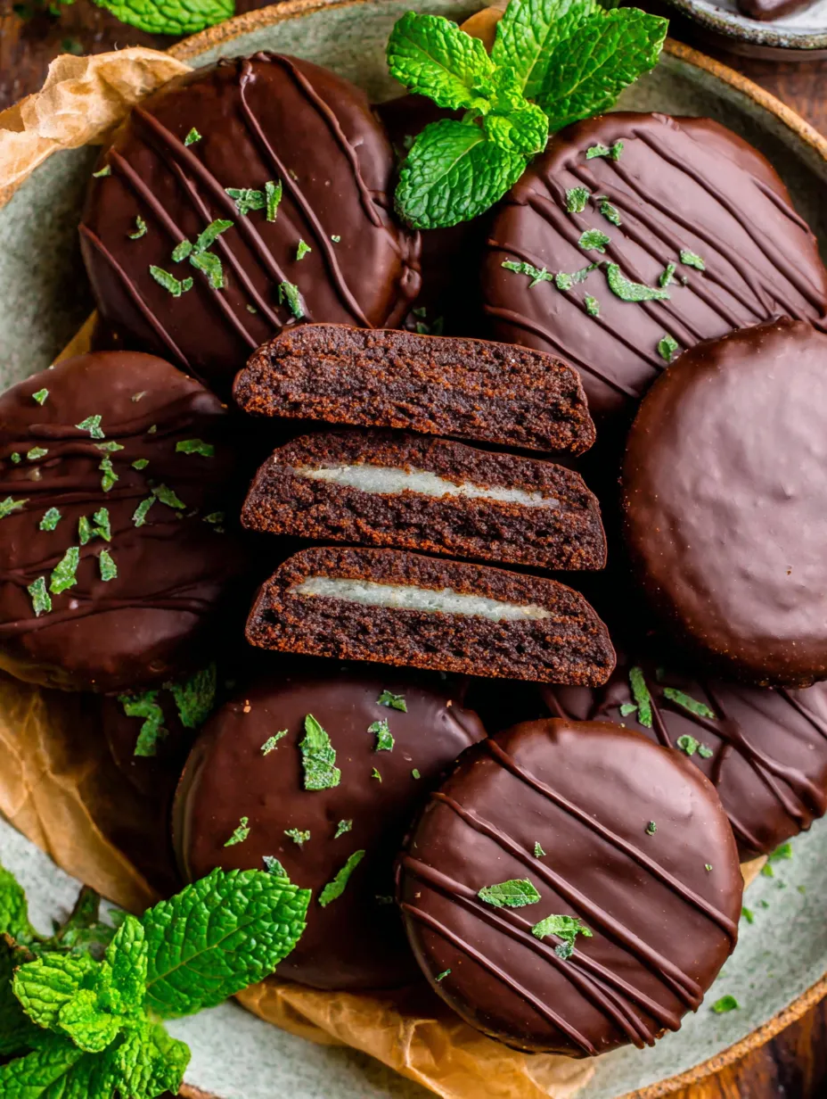 A plate of homemade thin mint cookies.