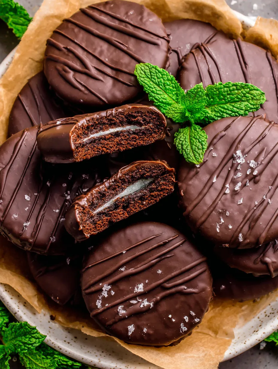 A plate of homemade thin mint cookies.