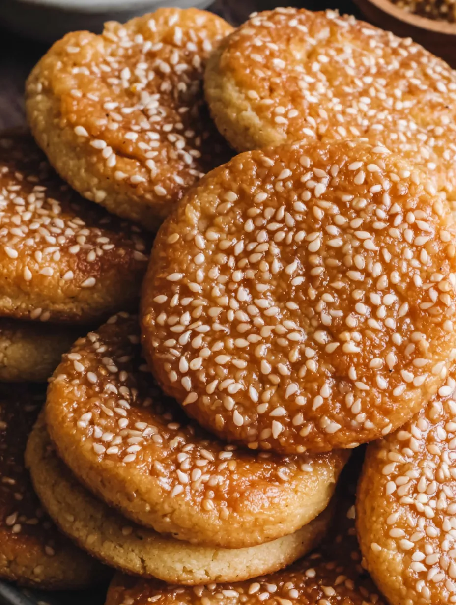 Sesame honey cookies on a table.