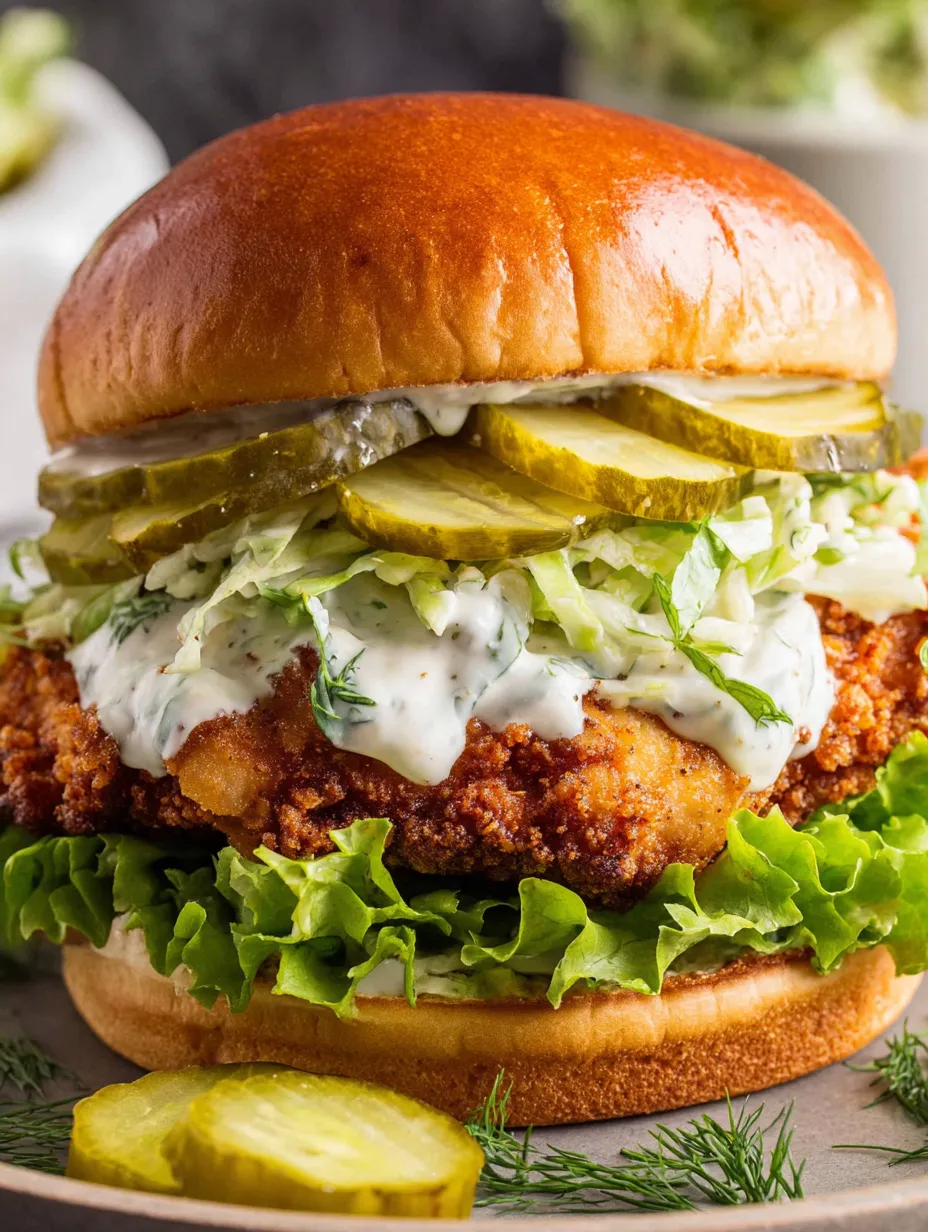 A Crispy Dill Chicken Sandwich with lettuce and pickles.