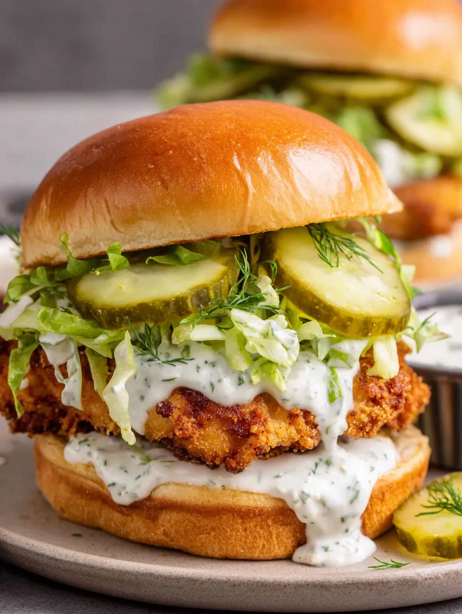 A crispy dill chicken sandwich with lettuce and pickles.