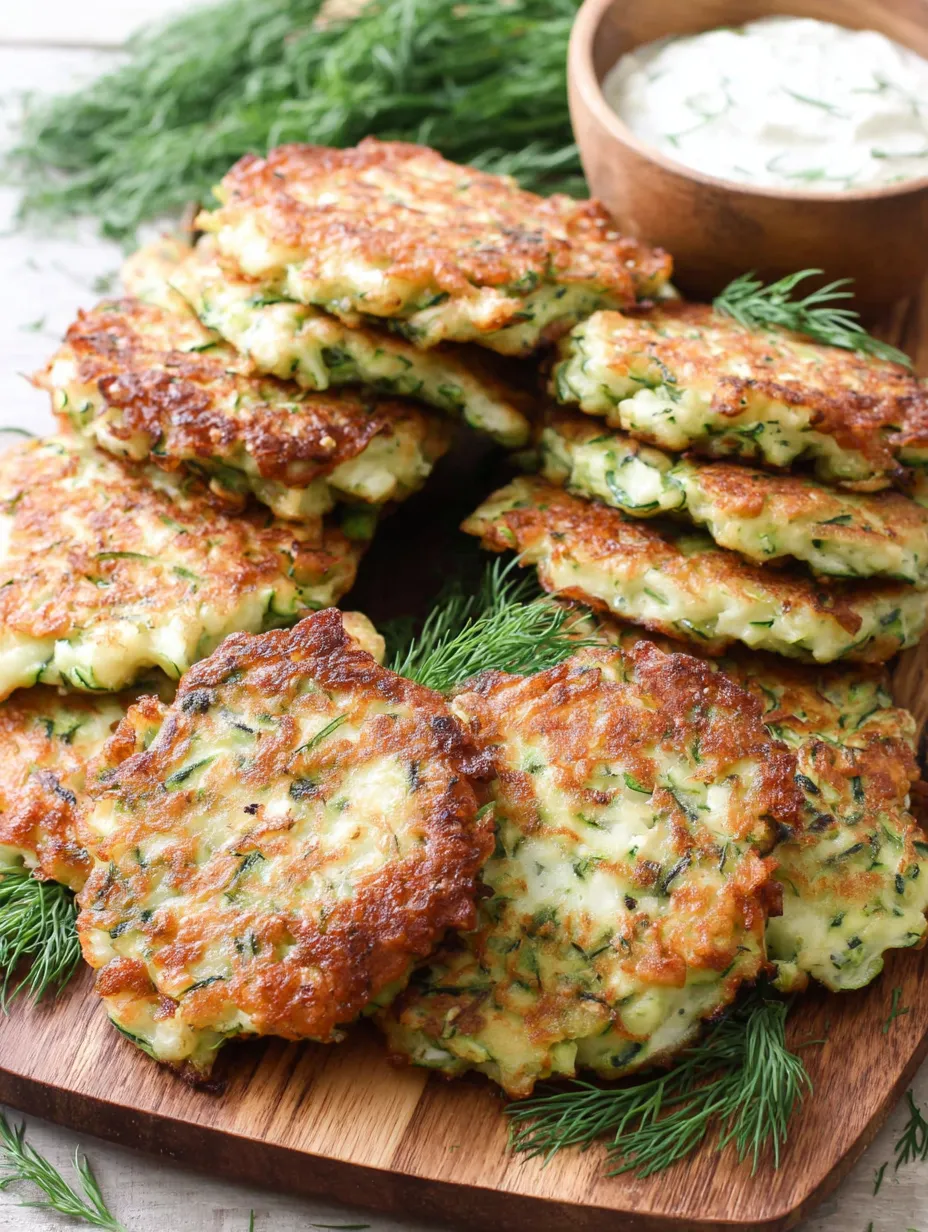A stack of Kolokithokeftedes, a Greek zucchini fritter.
