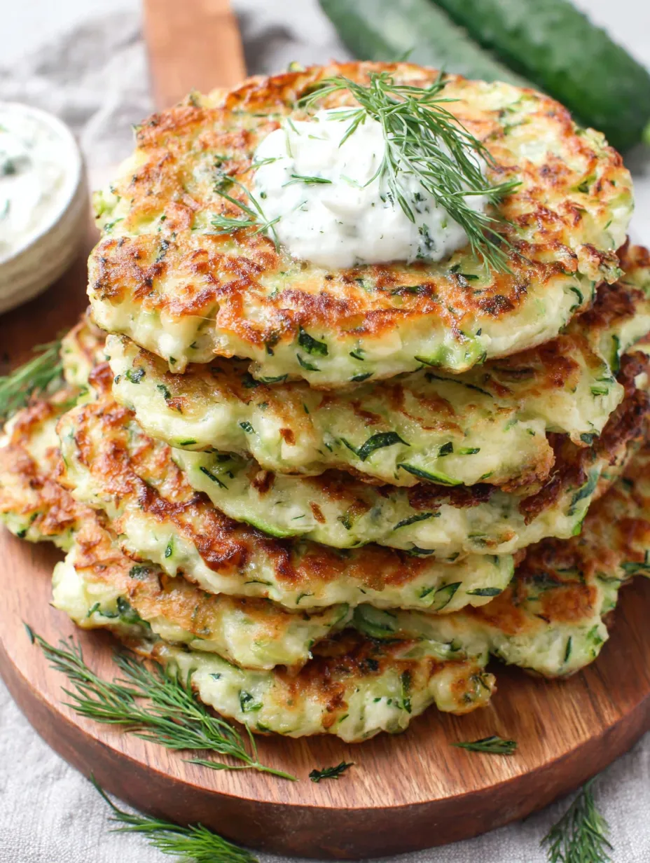 A stack of Kolokithokeftedes, a Greek zucchini fritter.