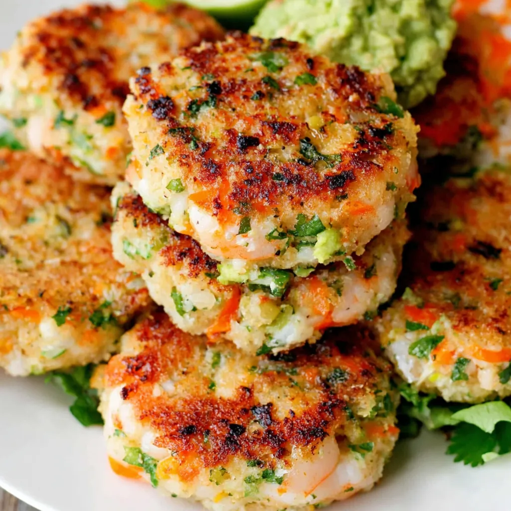 Shrimp burgers with cilantro and guacamole.