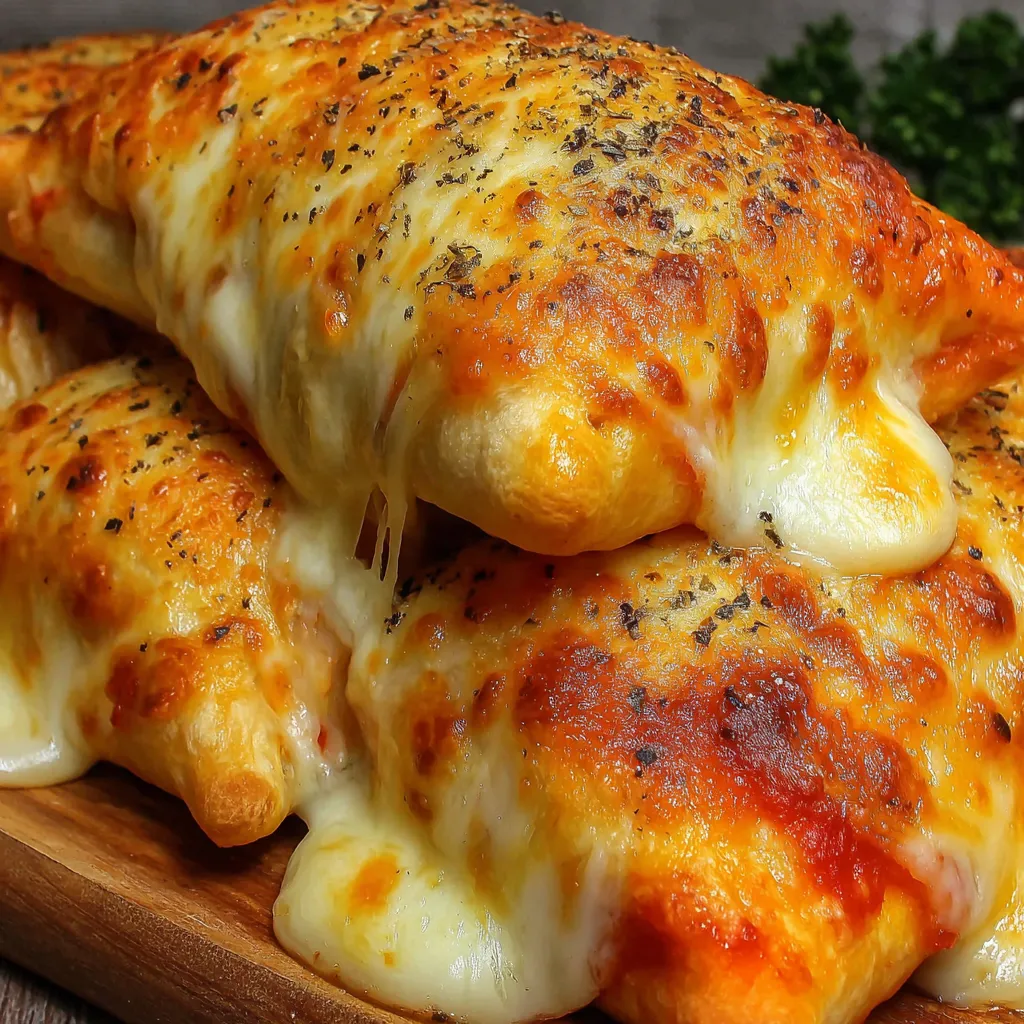 A stack of cheesy pizza pockets.