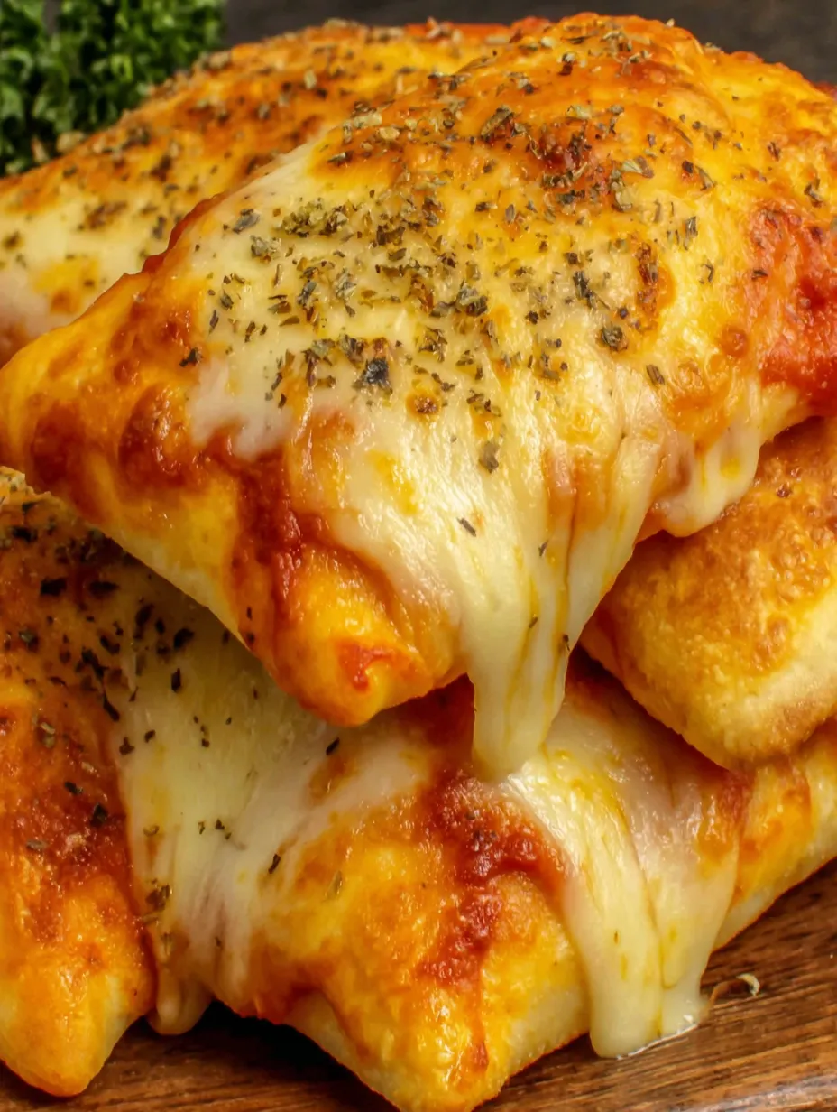 A stack of cheesy pizza pockets.
