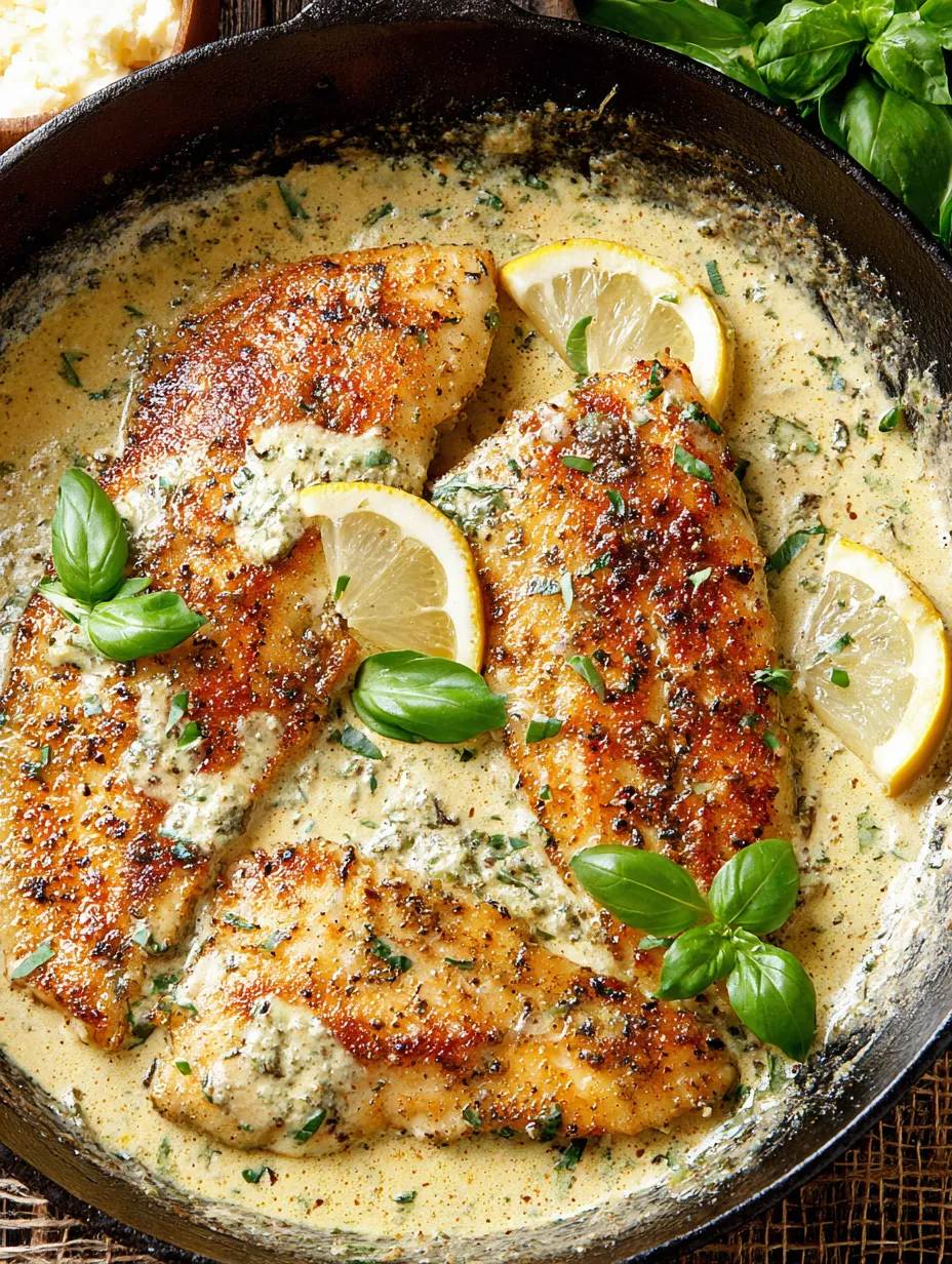 Pan fried tilapia with pesto cream sauce.