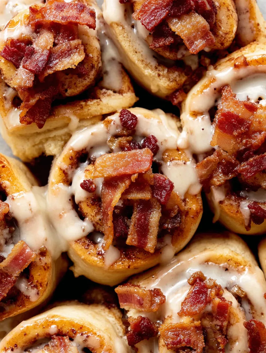 Bacon cinnamon rolls with maple frosting.