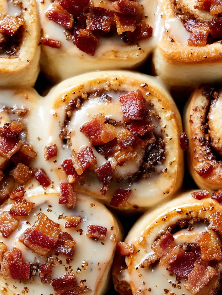 Bacon cinnamon rolls with maple and bourbon.
