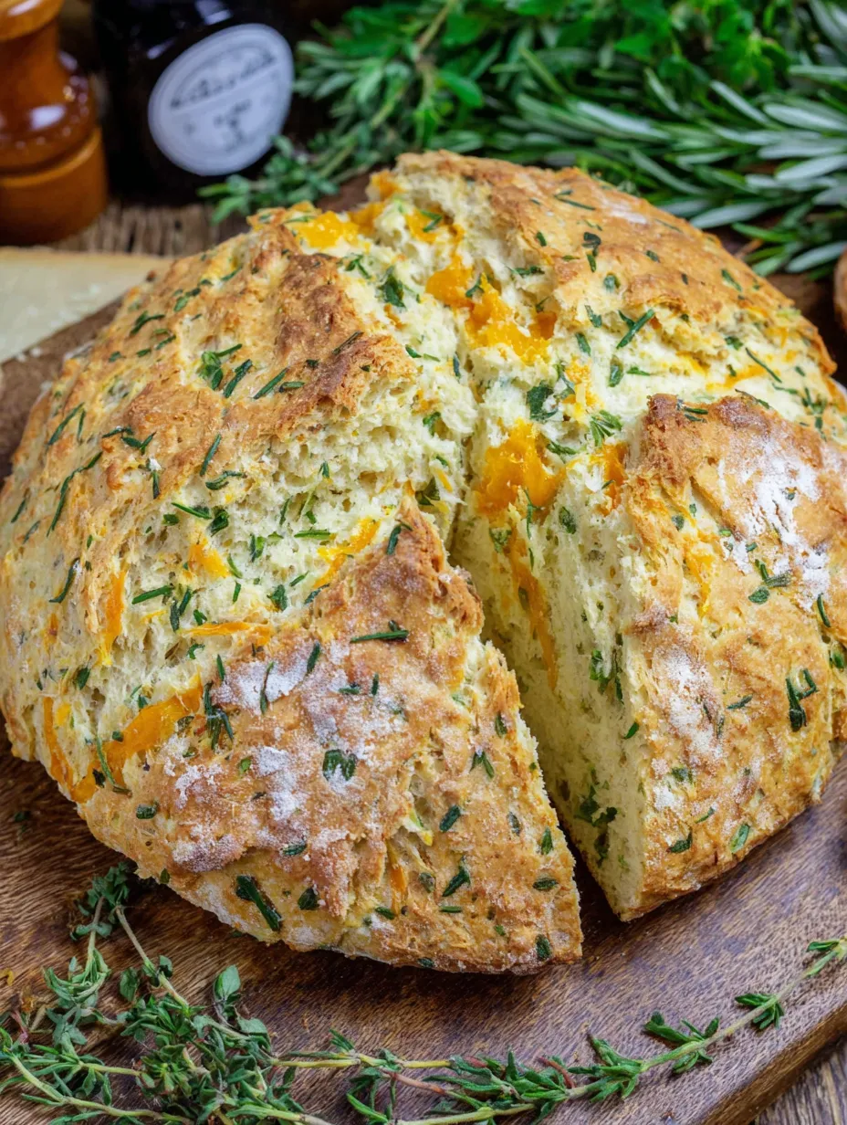 A slice of cheddar and herb soda bread.