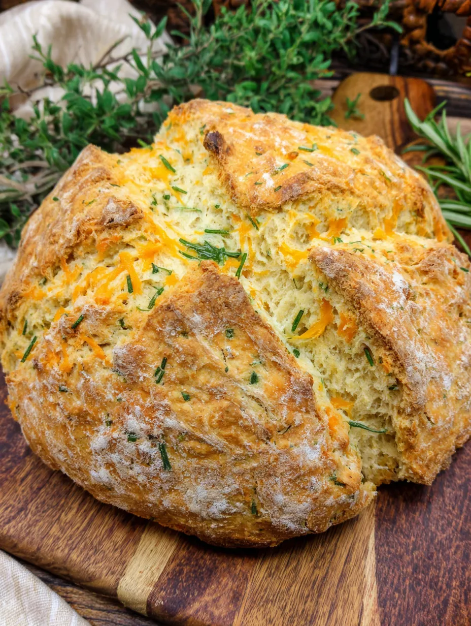 A loaf of cheddar and herb soda bread.