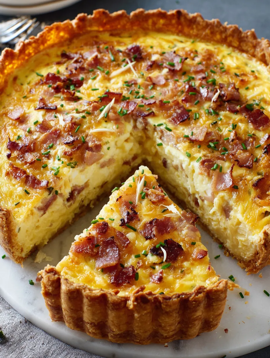 A slice of bacon and cheddar quiche.