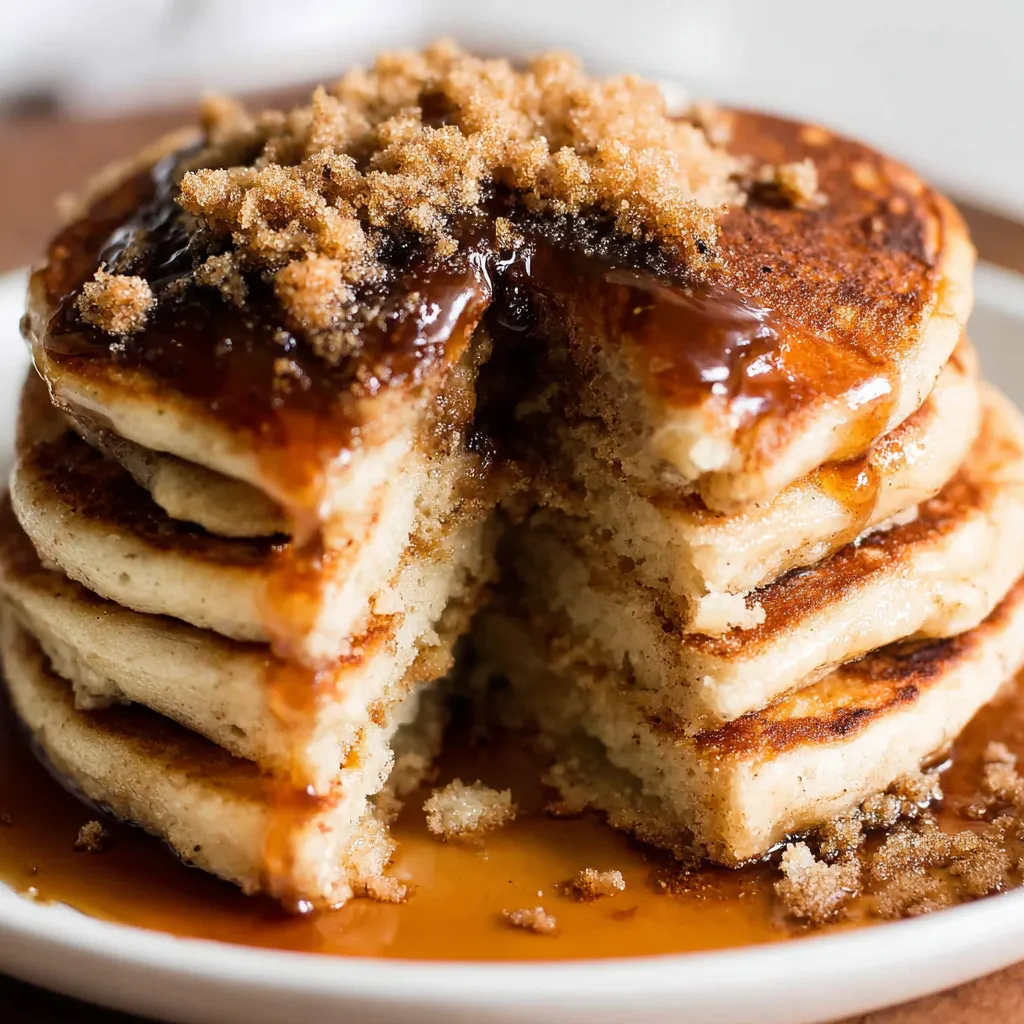 A stack of cinnamon brown sugar pancakes.