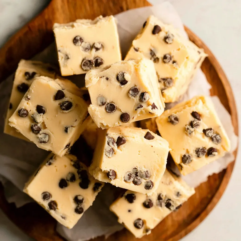 A plate of chocolate chip cookie dough fudge.